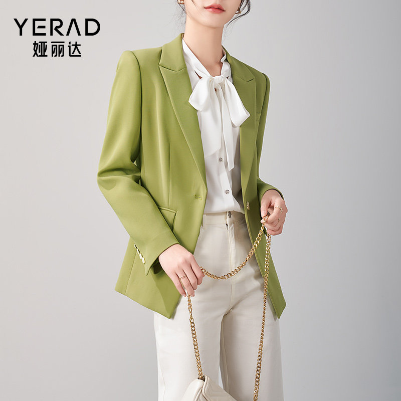 【气质枪驳领】娅丽达春季女上衣绿色西装外套高级感大码收腰西服