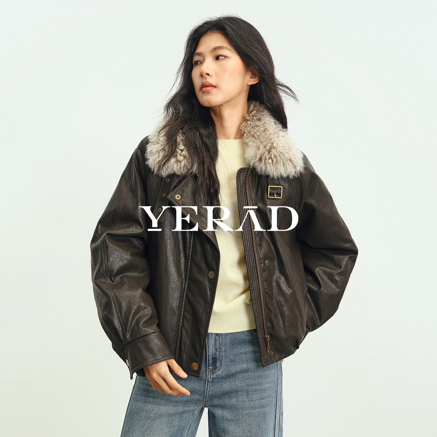 娅丽达女26冬新款装白鹅绒服女短款长袖开衫翻领宽松防风外套上衣