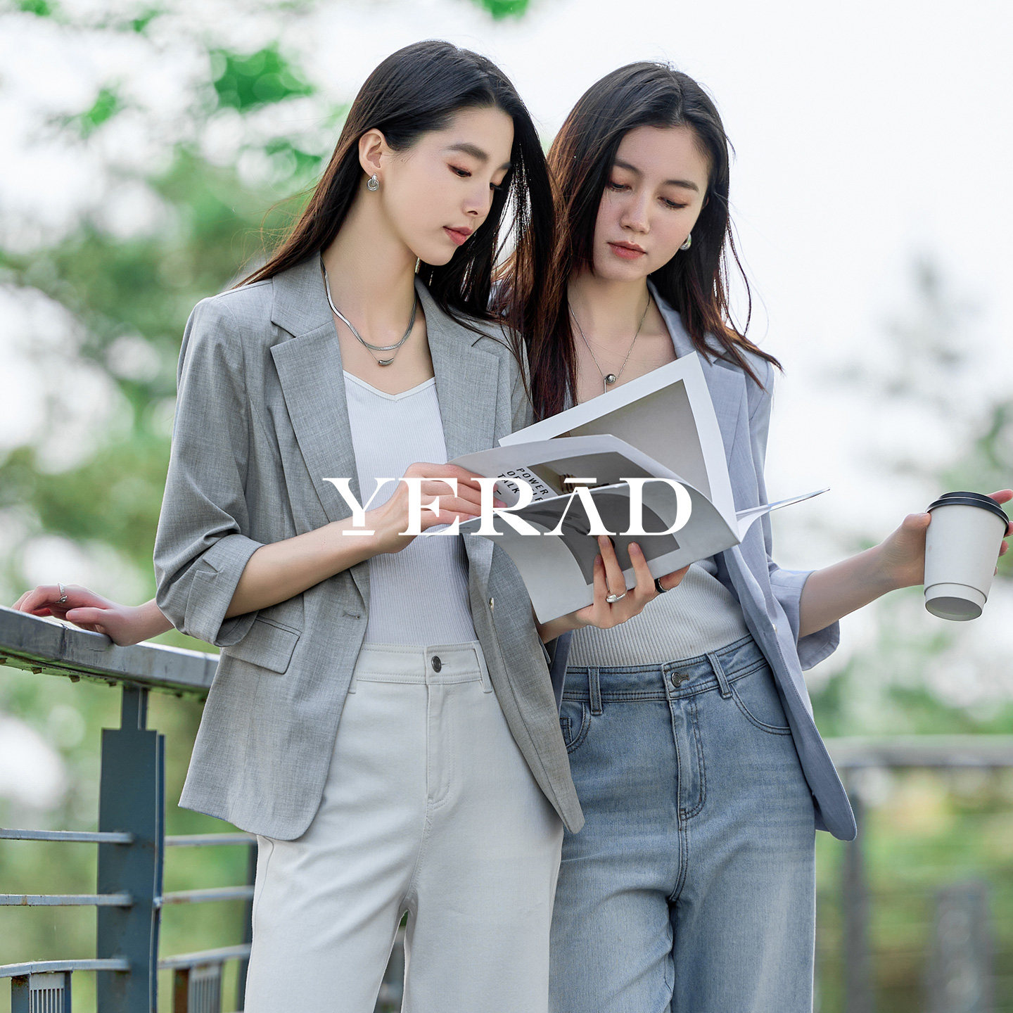 Yerad/娅丽达仿麻通勤夏季西装外套女新款轻薄女装高级灰色西服