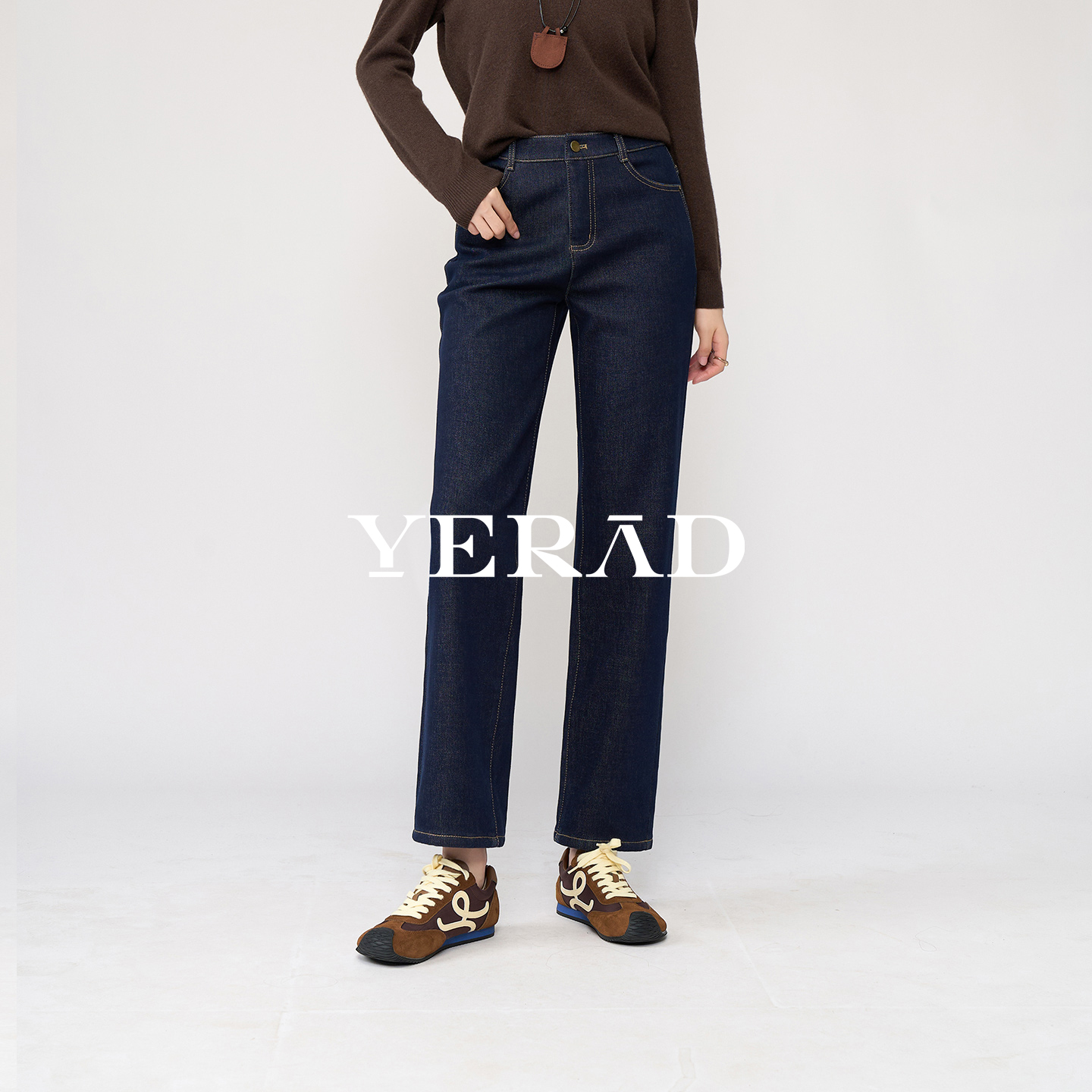 娅丽达加厚加绒直筒牛仔裤女冬