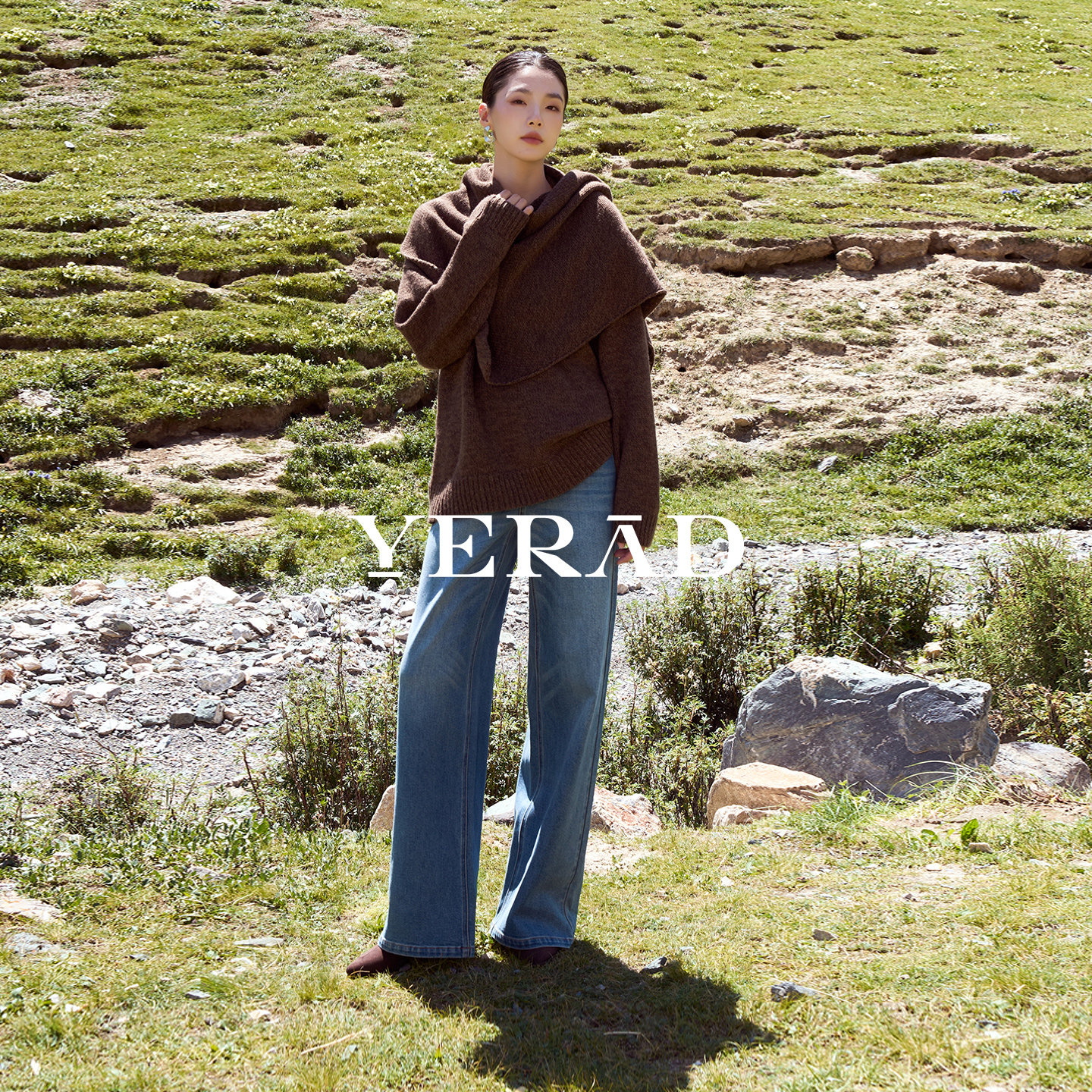 Yerad/娅丽达【自由裤】阔腿牛仔裤女秋季新款女裤宽松直筒裤子