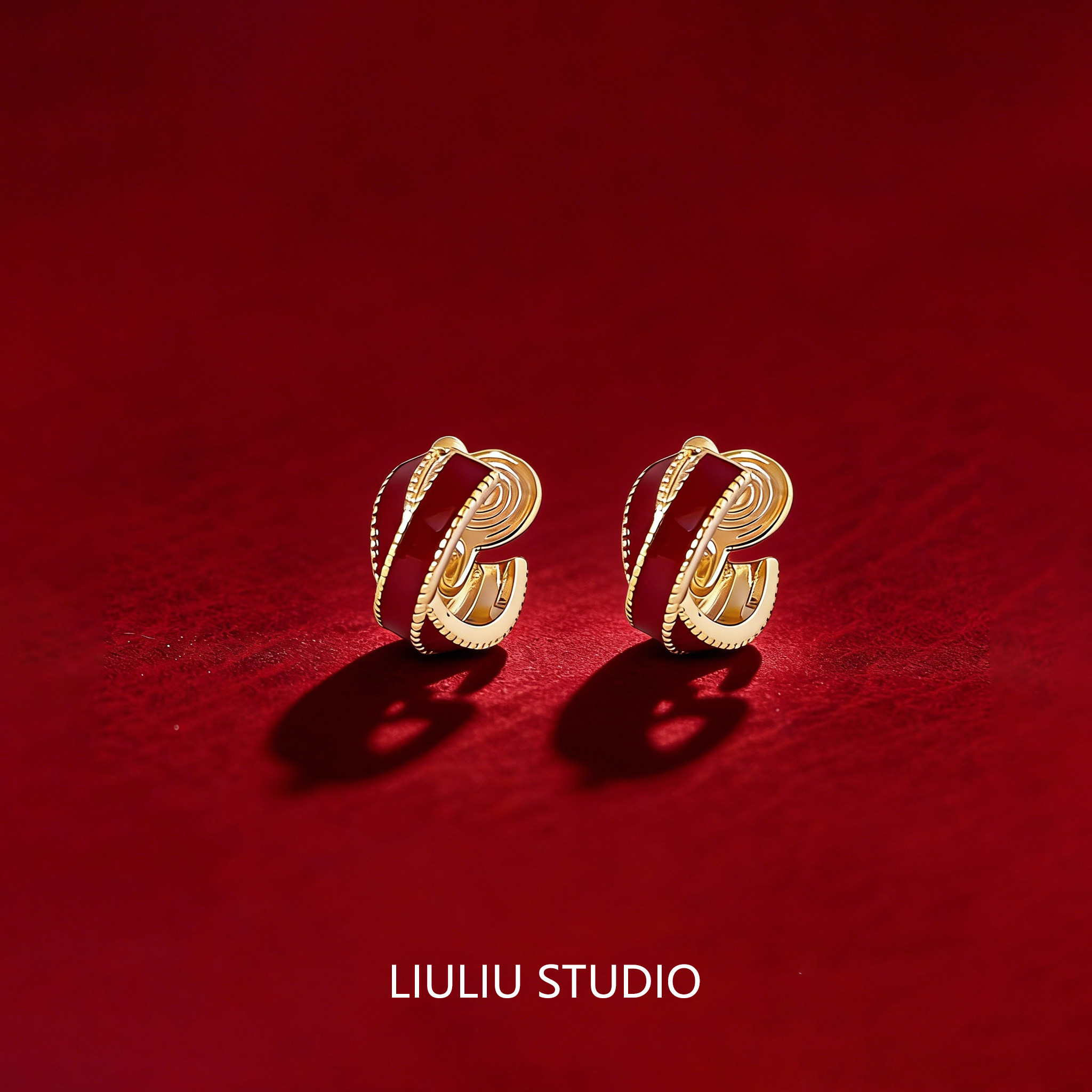 酒红丝带交叉蚊香盘耳夹女无耳洞新年氛围感本命年新款耳钉耳饰,饰品/流行首饰/时尚饰品新,耳夹,淘宝优惠券,粉丝福利购,淘宝优惠卷