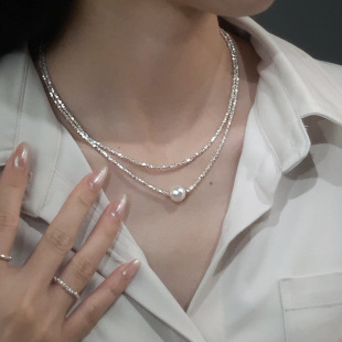 高貨 925純銀施家珍珠碎銀子幾兩項鏈女輕奢小眾高級百搭鎖骨鏈