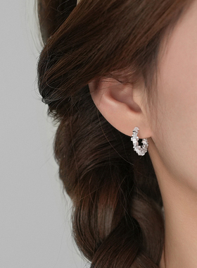 法式轻奢圆圈C字碎银耳夹女无耳洞小众设计高级感新款耳钉耳饰