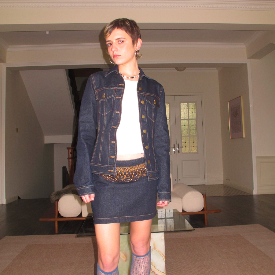 AXISOF复古蓝色水洗牛仔短裙