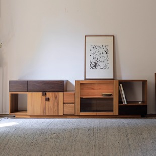 野木1978 中古复古风实木玻璃门储物餐边柜现代简约 小满电视柜