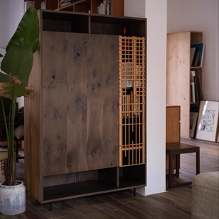 茶室储物展示柜实木现代艺术孤品简约 解构茶边柜 野木1978 时光