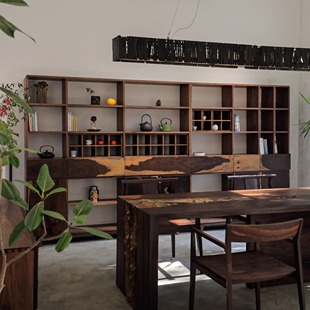 野木1978远山随影茶书柜书架新中式 侘寂风柜门博古陈列架餐边柜