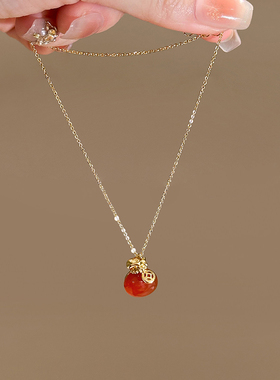 新中式复古福袋吊坠项链女轻奢小众高级感毛衣链气质百搭颈链配饰