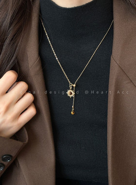 虎眼石太阳花项链女秋冬美拉德复古百搭长款毛衣链轻奢高级感配饰