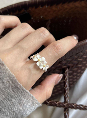 超仙绝美银色栀子花戒指女款小众设计高级感食指戒冷淡风轻奢指环