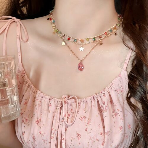 多巴胺彩色叠戴星星项链女款甜酷辣妹风高级感锁骨链气质百搭颈链