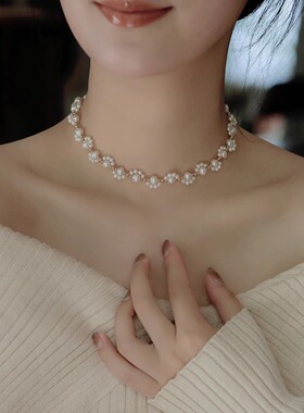 高级感复古猫掌珍珠项链女轻奢气质小众choker颈链配饰百搭锁骨链