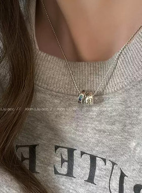 双圈彩钻项链女轻奢小众设计感高级锁骨链气质冷淡风简约颈链配饰