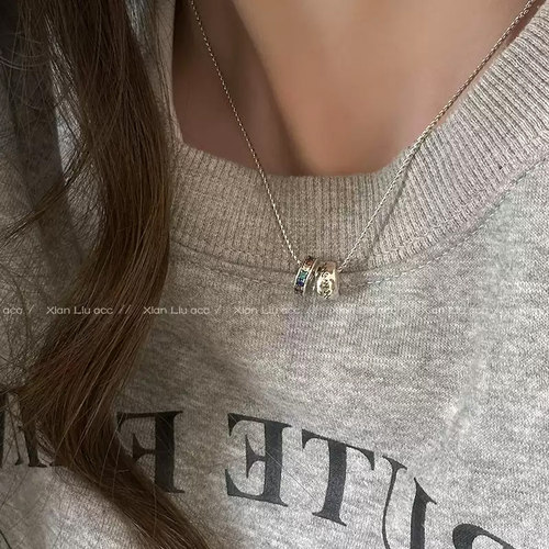 双圈彩钻项链女轻奢小众设计感高级锁骨链气质冷淡风简约颈链配饰