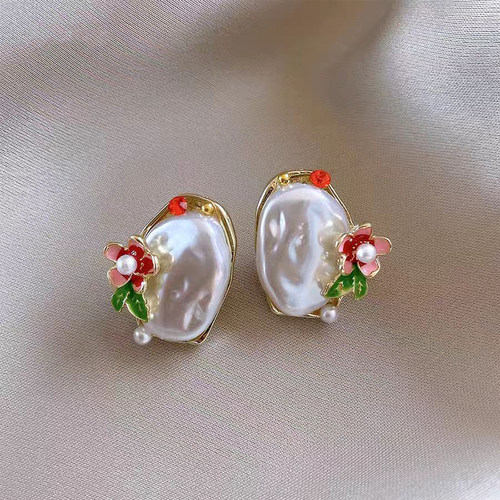 莫奈花园巴洛克珍珠耳钉法式复古高级感耳环女气质大气小众耳饰品