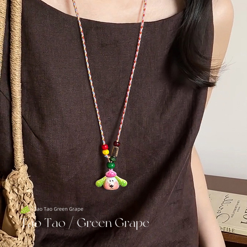 多巴胺彩色卡通小狗项链女童趣可爱长款挂脖配饰小众设计感毛衣链