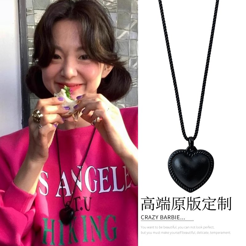 fever韩国博主同款黑色爱心项链女小众设计高级感锁骨链百搭颈链