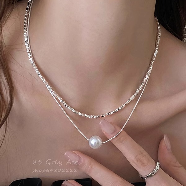 双层叠戴碎银珍珠项链女轻奢高级感气质锁骨链2025新款爆款配饰品