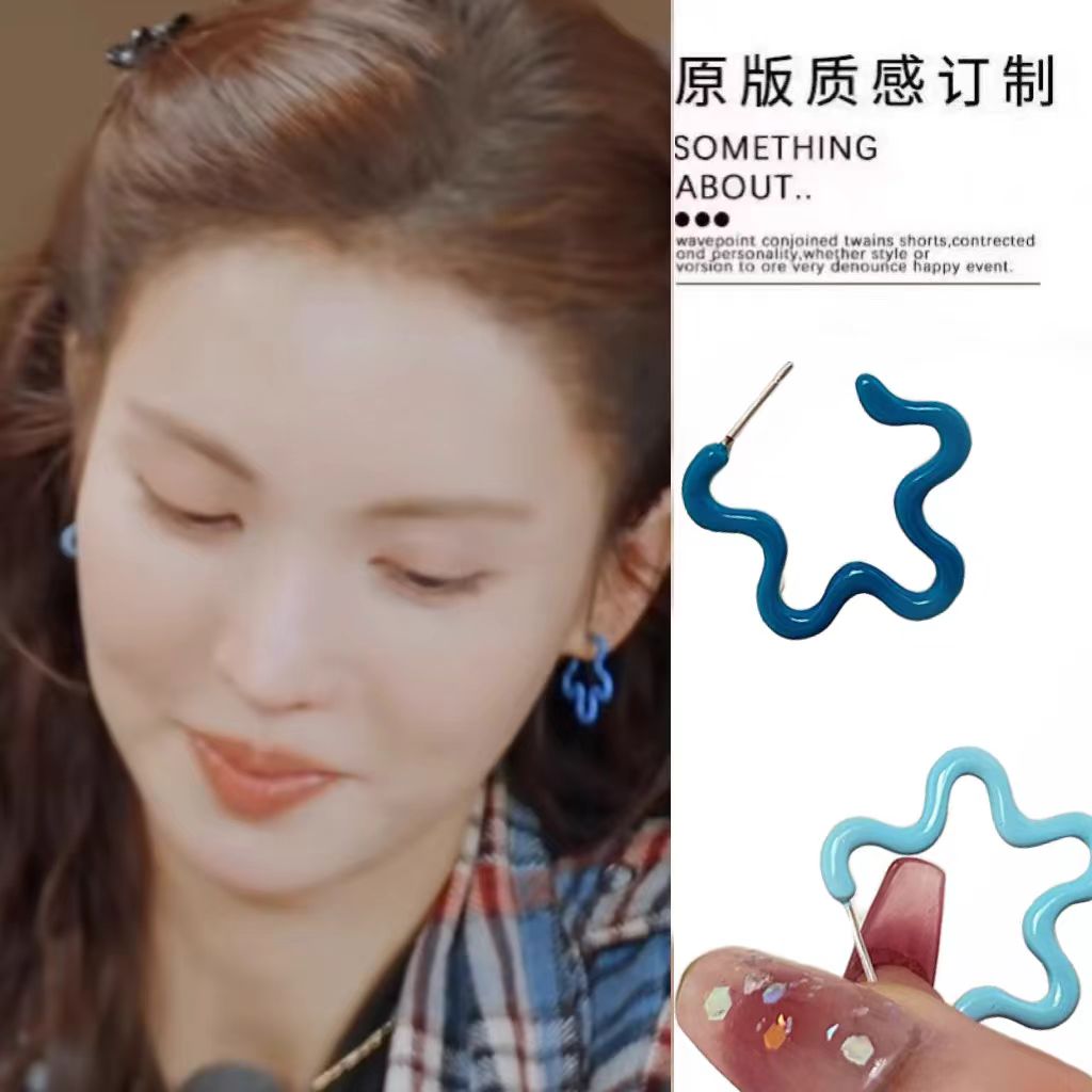 可爱蓝色花朵耳环女夏天海边度假风耳钉多巴胺辣妹风小众独特耳饰