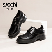 2025新款 男士 商务休闲皮鞋 沙驰男鞋 透气牛皮增高德比鞋 通勤黑色
