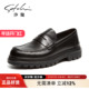 沙驰男鞋 商务乐福休闲鞋 透气旗舰店真皮牛皮厚底德比鞋 一脚蹬男士