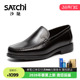 皮鞋 男士 沙驰男鞋 商务工作一脚蹬黑色乐福轻便透气真牛皮 坦途