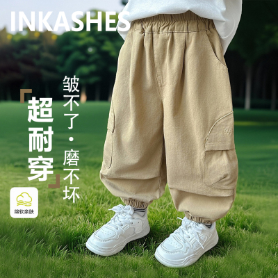 INKASHES秋季男童卡其色工装裤2025新款儿童休闲裤春秋宽松长裤潮