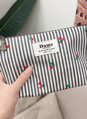 韩国进口DAMS可爱清新水果樱桃条纹防水化妆包便携式收纳包洗漱包