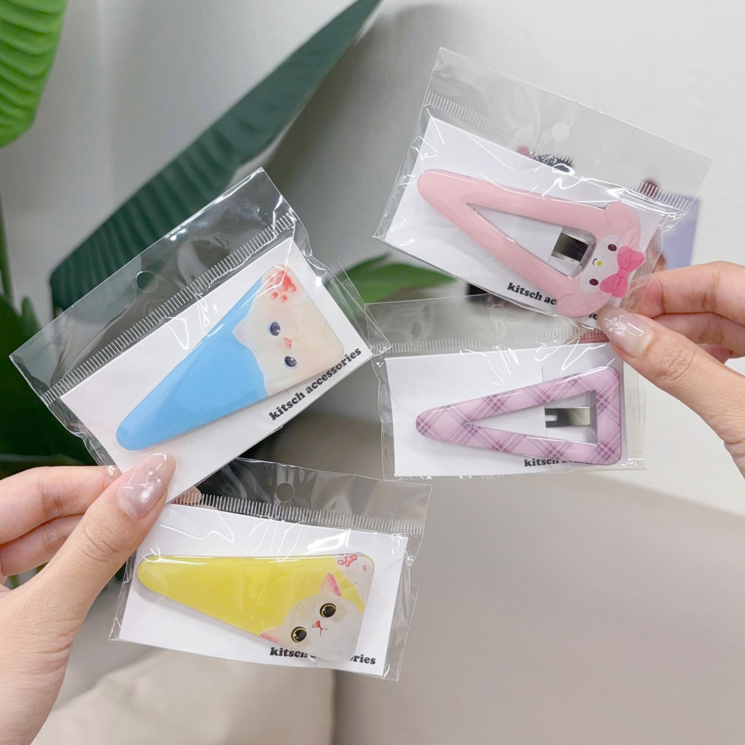 韩国进口kitsch可爱甜美猫咪小猫卡通动物三角形BB夹刘海夹掰掰夹