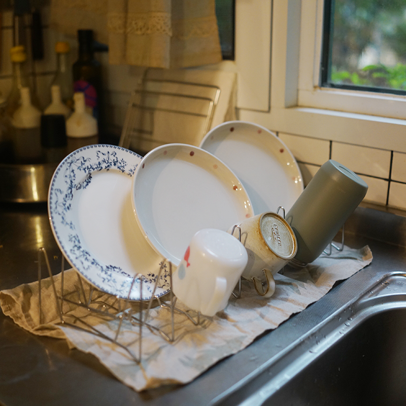 朴房 出口日本~一秒折叠304不锈钢碗盘杯架多功能沥水架置物架