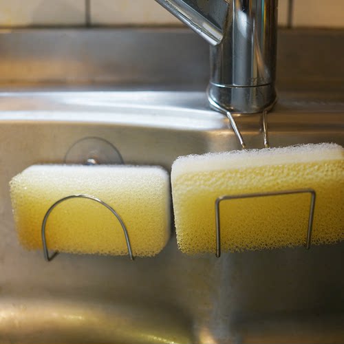 朴房 出口日本免打孔不锈钢海绵擦沥水架钢丝球收纳架水槽置物架