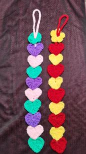 成品手工编织5股牛奶棉毛线编发财挂件心连心,红黄创意钩织发带