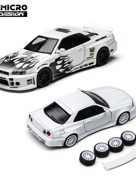 TM × PSC 1:64 尼桑GTR R34 齿虎 白色工程师版仿真合金汽车模型
