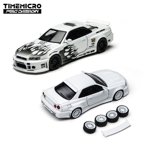 TM × PSC 1:64 尼桑GTR R34 齿虎 白色工程师版仿真合金汽车模型