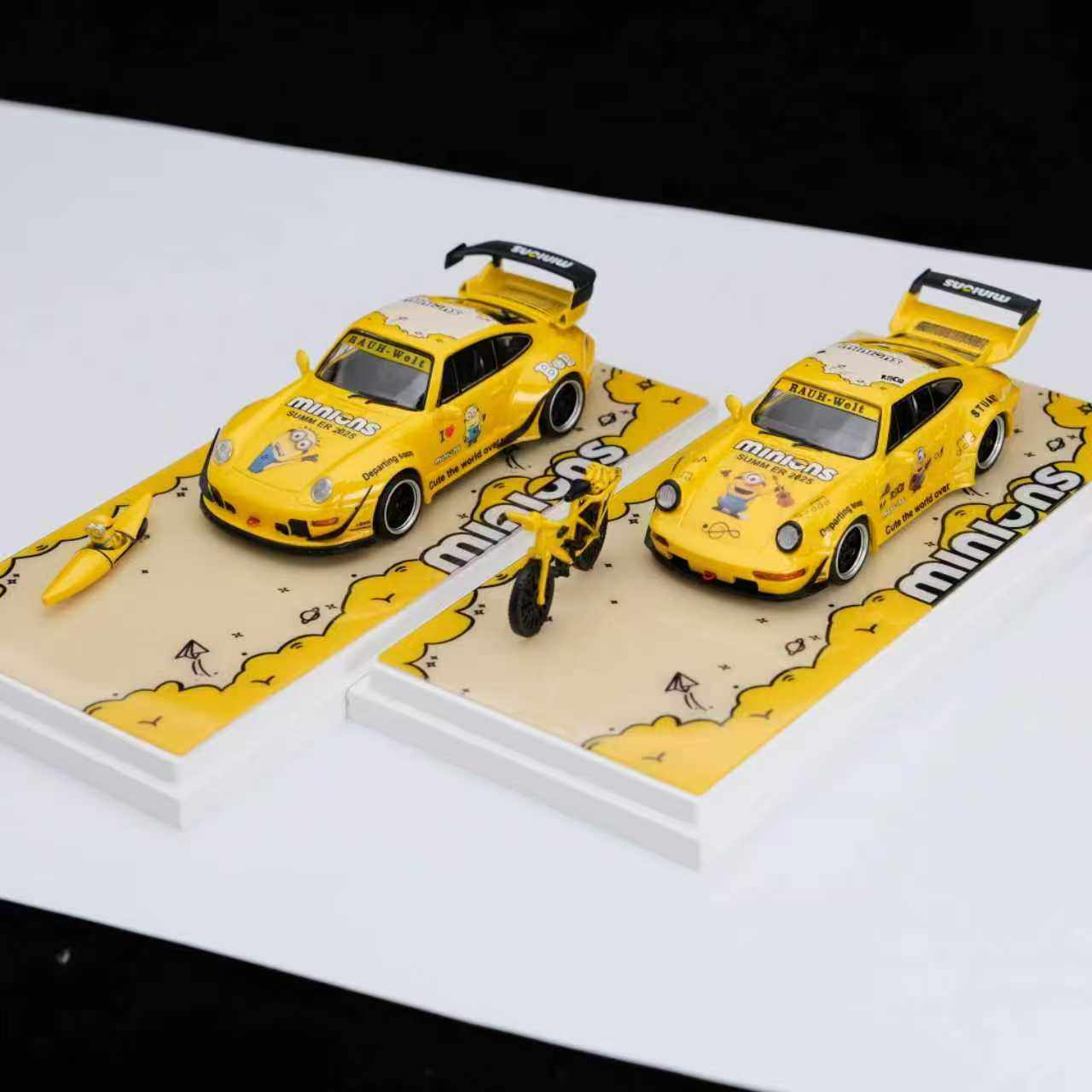 终极玩家1:64保时捷964小黄人/自行车 993小黄人/皮划艇 合金车模