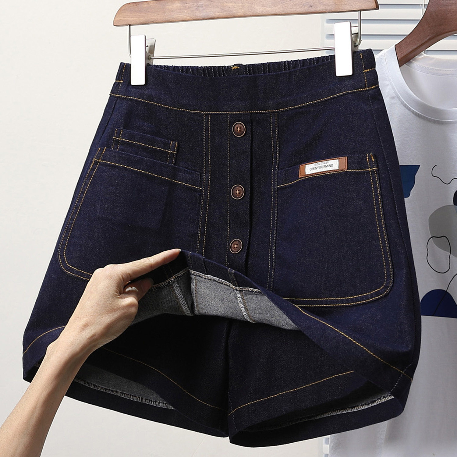 实拍夏新款欧版松紧腰大码弹力牛仔短裙裤胖MM显瘦A字裙半身裙