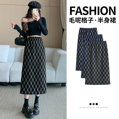 实拍韩版时尚格子半身裙女秋冬2025新款显瘦包臀裙a字裙直筒裙子