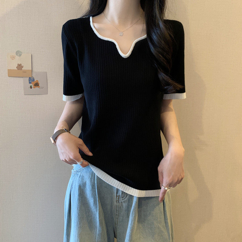实拍 胖妹妹夏装大码女装新款套头短袖T恤显瘦正肩冰丝上衣小衫