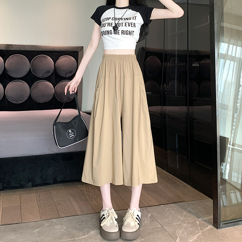 实拍2026春夏新款弹力速干休闲宽松显瘦垂感百搭七分阔腿裤裙