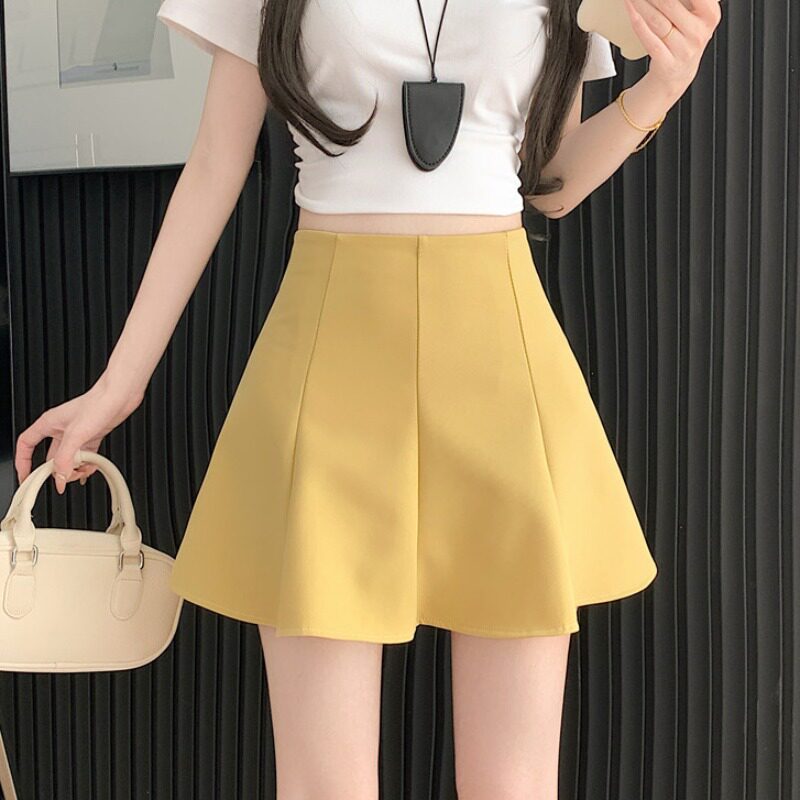实拍春夏韩版新款糖果多色高腰显瘦百搭蓬蓬裙A字半身裙女荷叶边