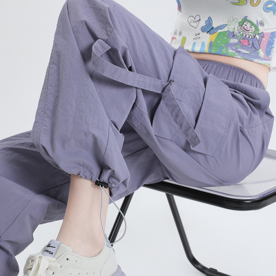 实拍速干工装裤女2025新款春夏美式直筒束脚小个子宽松休闲裤