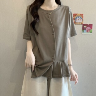 显瘦宽松短袖 实拍 小众设计感不规则裙摆时尚 2026夏新款 大码 女装