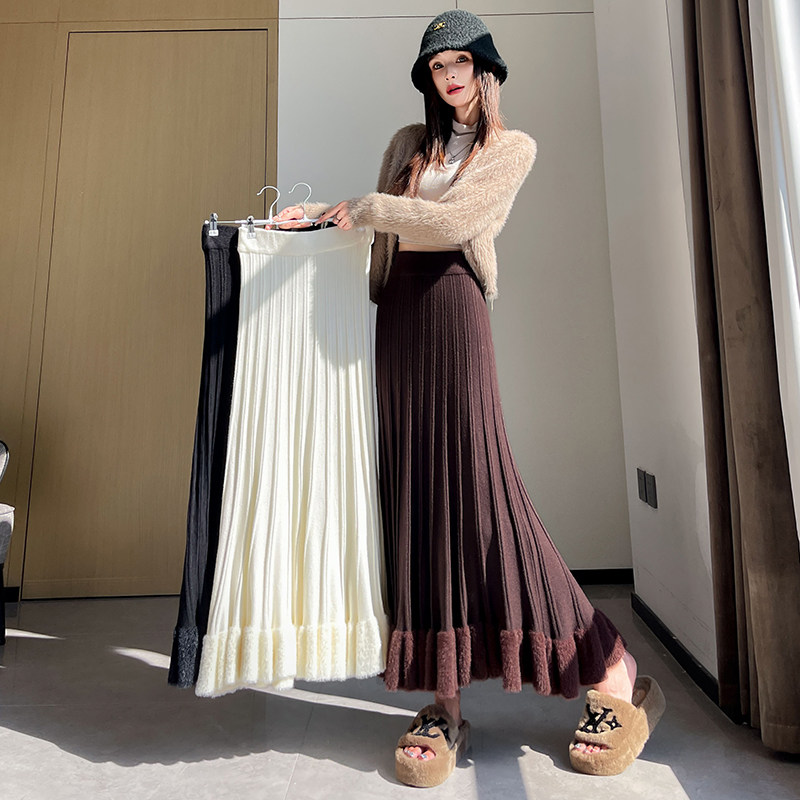 实拍针织半身裙加厚秋冬新款小个子a字毛线裙冬天配大衣的裙子