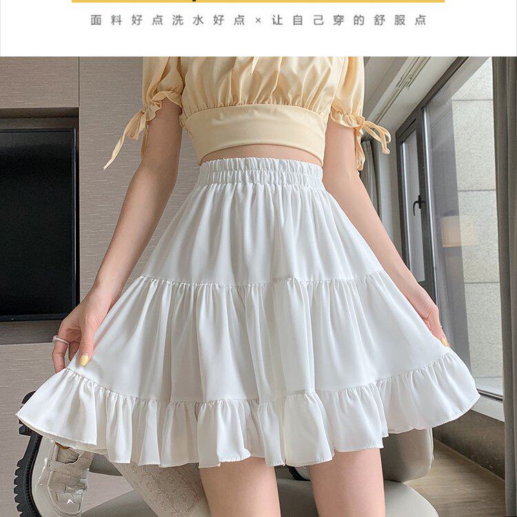 夏季小个子白色雪纺半身裙子女2026新款百褶高腰a字短裙裤裙
