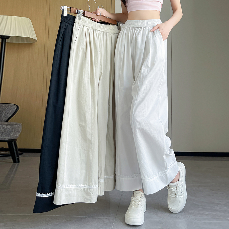 实拍洗水棉加厚阔腿裤女春秋款森系甜美垂感软糯直筒休闲裤小个子