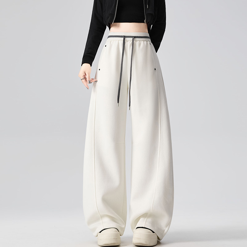 实拍美式弯刀运动卫裤女2026春季新款高腰显瘦宽松直筒休闲阔腿裤