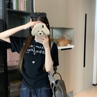 实拍实价 短袖t恤女夏季穿搭灰色修身韩系设计感独特绝美小上衣
