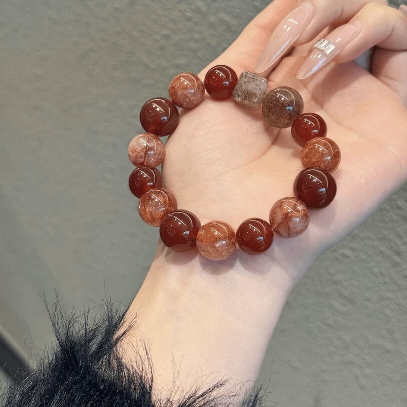 天然红玛瑙黑金超七转运招财手串
