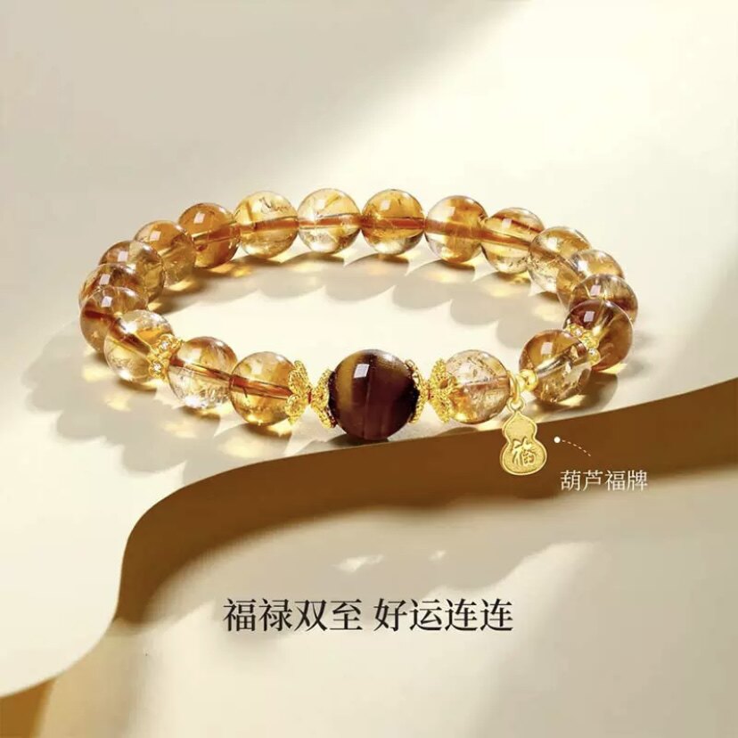 DIY国风黄水晶虎眼石纯银手链